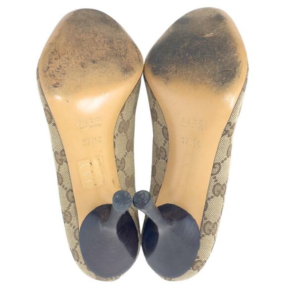 Gucci GG Guccissima Supreme Canvas Red Green Web Ophidia Bow Peep Toe Heels 37.5 - Picture 10 of 10